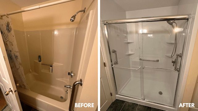 Consider the pros and cons of a walk-in shower conversion with this before and after