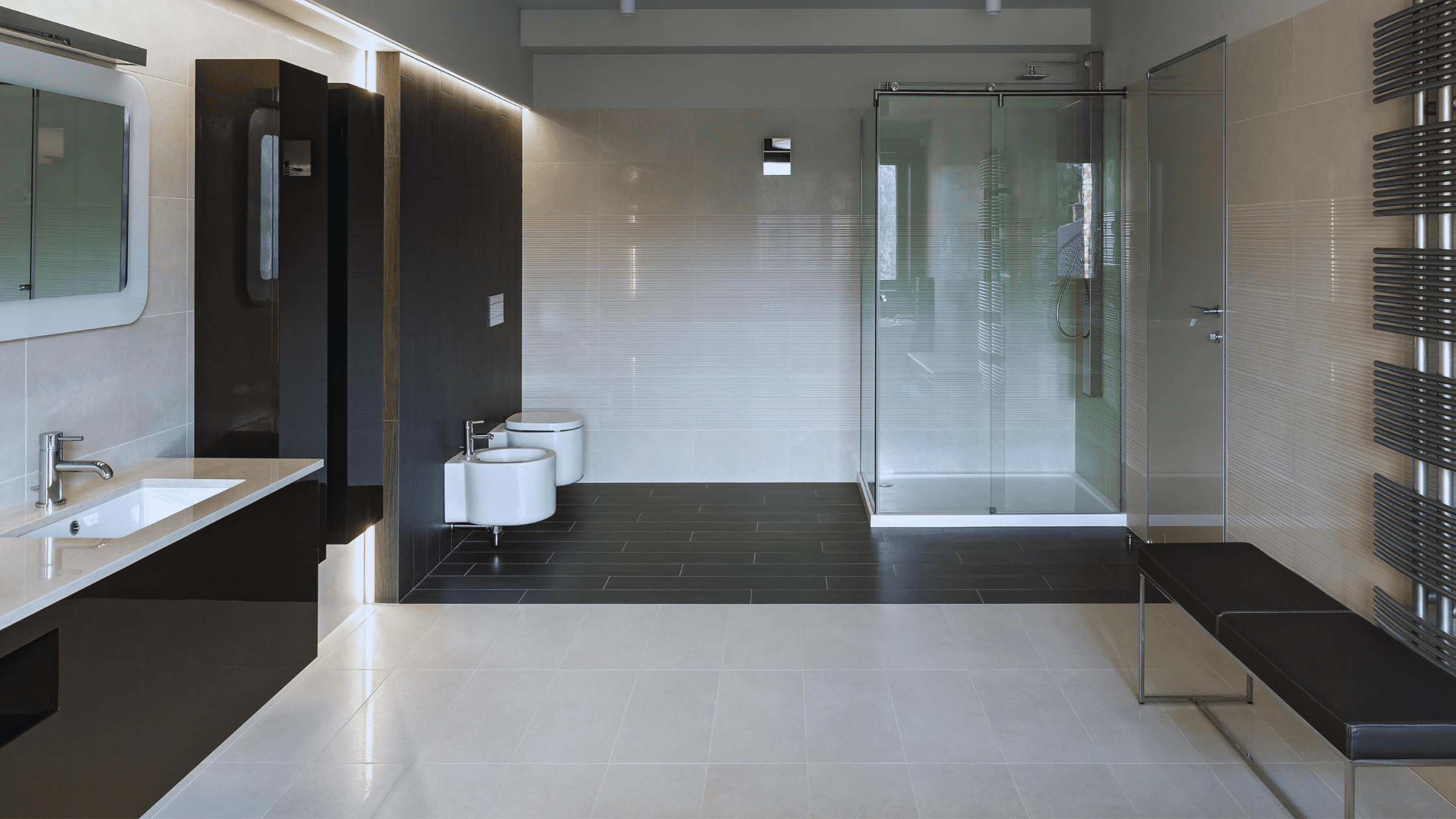 A bright, modern MA bathroom featuring adequate lighting, ventilation, and a functional layout.